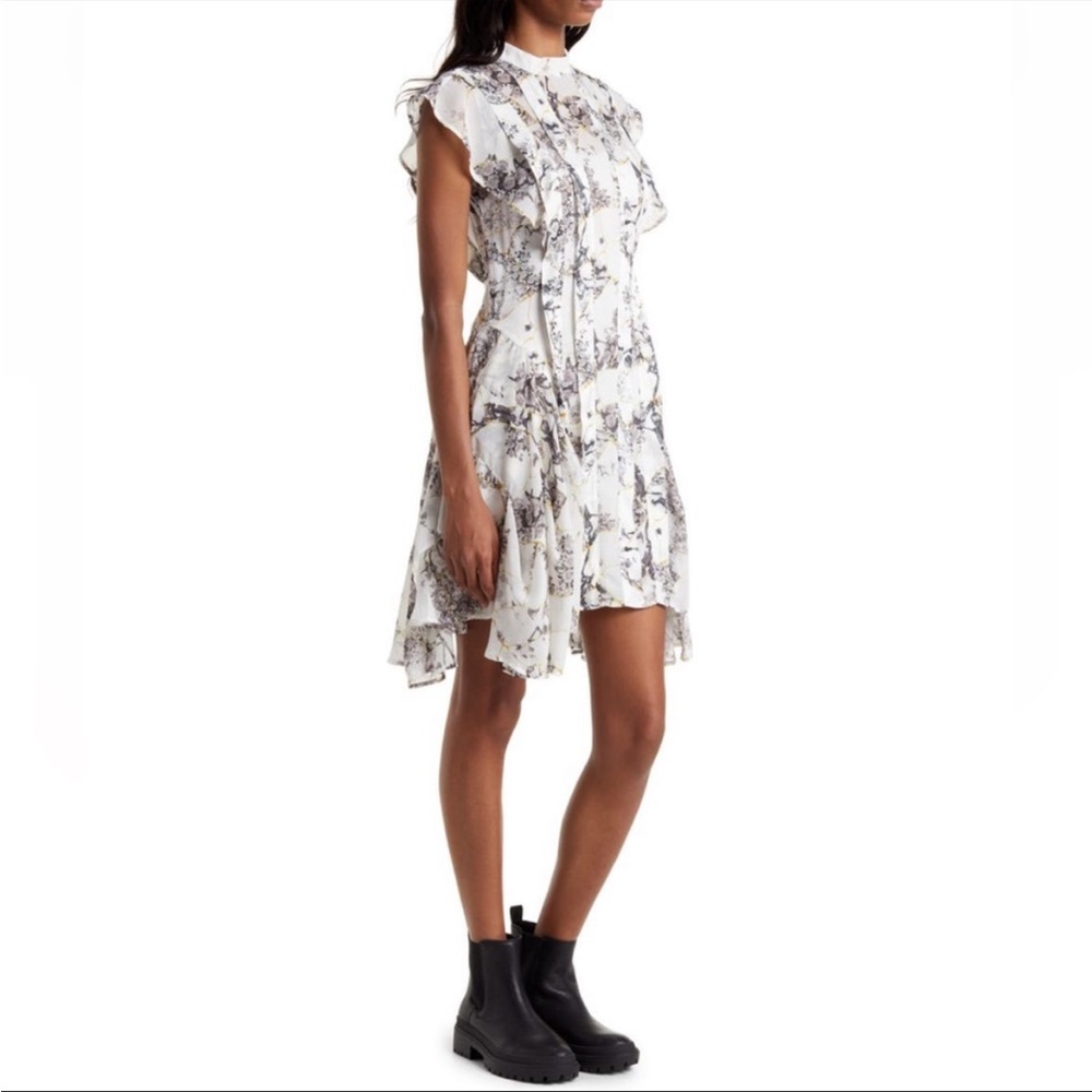 ALL SAINTS Floral Ruffle Skeleton Mini Dress Size 2 US